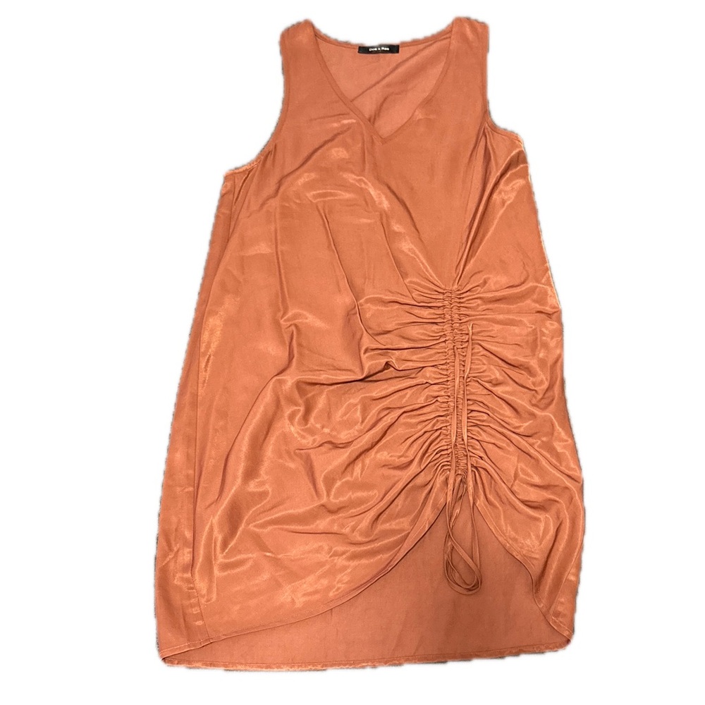 Doe & Rae Shift Dress Medium Ruched V-Neck Copper Colored Dress.